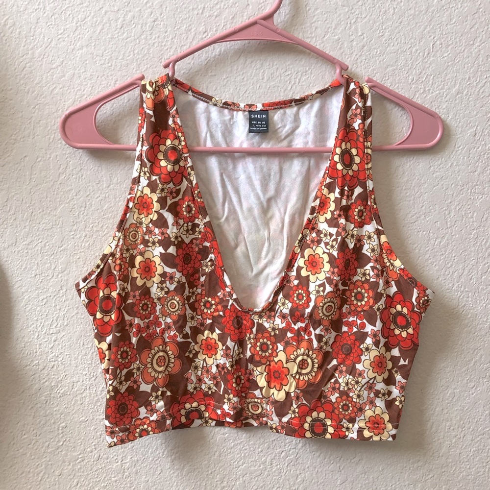 NWOT Orange floral 70s crop top